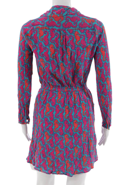 Lilly Pulitzer Womens Shirt Dress Blue Animal Print Long Sleeve Size 0
