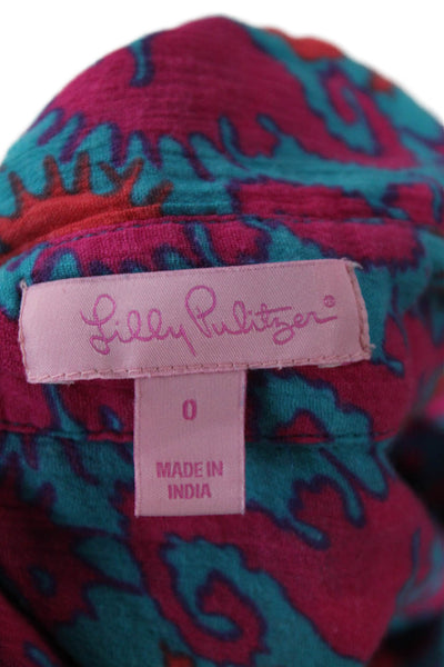 Lilly Pulitzer Womens Shirt Dress Blue Animal Print Long Sleeve Size 0