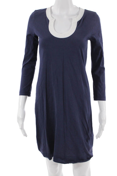 Lilly Pulitzer Women Dark Blue Shift Dress 3/4 Sleeve Pima Cotton Size XS