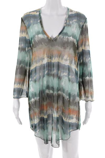 Jordan Taylor Womens Blue Nylon V Neck Long Sleeve Kaftan Cover-Up Size M