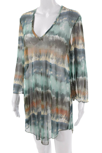 Jordan Taylor Womens Blue Nylon V Neck Long Sleeve Kaftan Cover-Up Size M