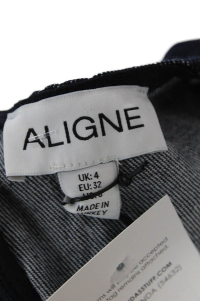 Aligne Women Shift Shirt Dress Dark Blue Long Sleeve Button Cotton Size 0