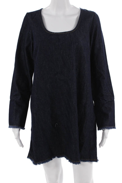 Aligne Women Shift Dress Dark Blue Square Neck Long Sleeve Size 6