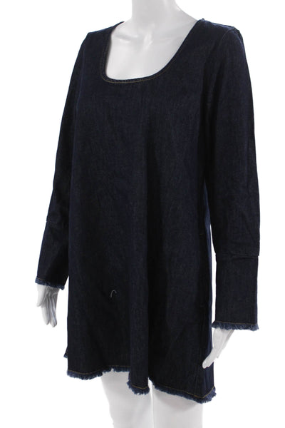 Aligne Women Shift Dress Dark Blue Square Neck Long Sleeve Size 6