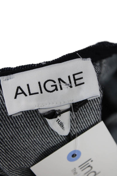 Aligne Women Shift Dress Dark Blue Square Neck Long Sleeve Size 6
