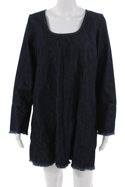 Aligne Women Shift Dress Dark Blue Square Neck Long Sleeve Size 8