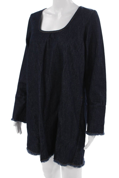 Aligne Women Shift Dress Dark Blue Square Neck Long Sleeve Size 8