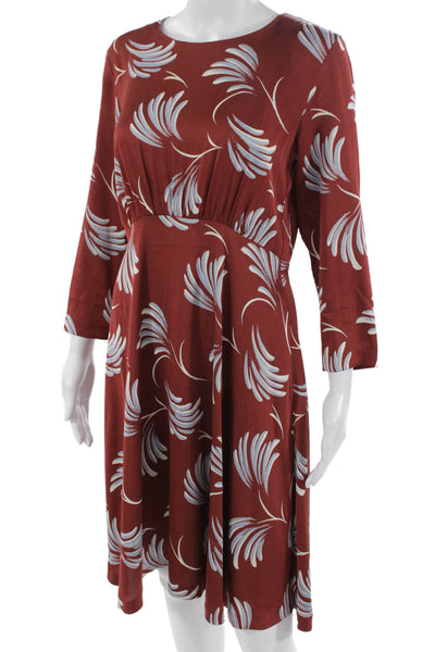 Loft Womens Fit & Flare Floral Midi Dress Brown Long Sleeve Size 4