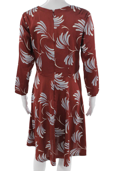 Loft Womens Fit & Flare Floral Midi Dress Brown Long Sleeve Size 4