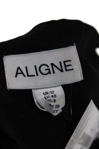 Aligne Women Shift Shirt Dress Black Square Neck Button Linen Blend Size 8