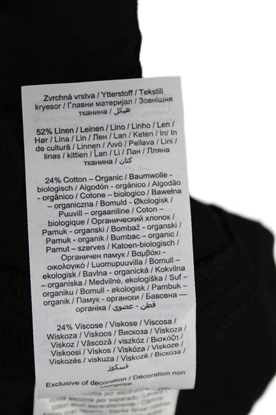 Aligne Women Shift Shirt Dress Black Square Neck Button Linen Blend Size 8