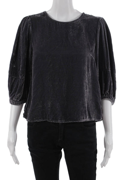 Velvet Womens Bohemian 3/4 Sleeve Round Neck Zip Blouse Dark Gray Size S