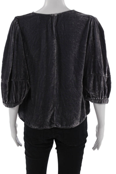 Velvet Womens Bohemian 3/4 Sleeve Round Neck Zip Blouse Dark Gray Size S