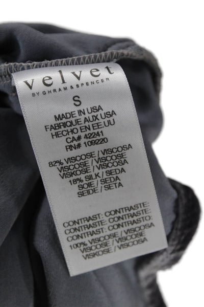 Velvet Womens Bohemian 3/4 Sleeve Round Neck Zip Blouse Dark Gray Size S