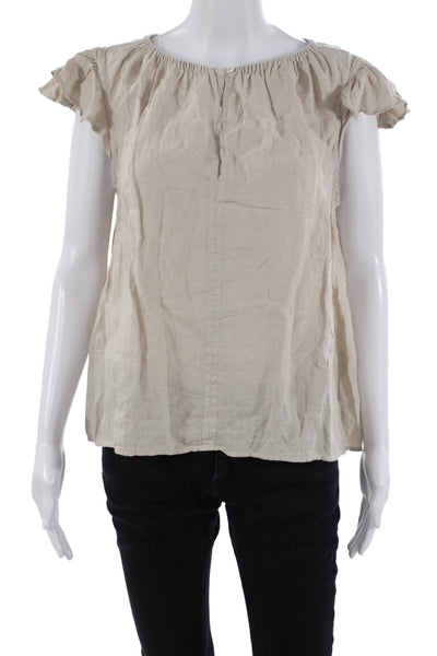 Velvet Womens Basic Linen Sleeveless Round Neck Beige Blouse Size XS