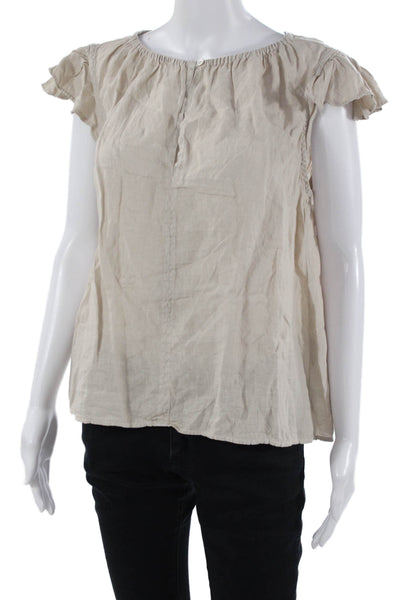 Velvet Womens Basic Linen Sleeveless Round Neck Beige Blouse Size XS