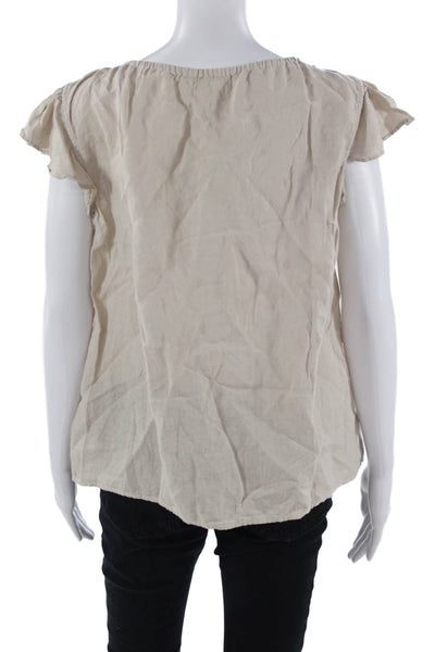 Velvet Womens Basic Linen Sleeveless Round Neck Beige Blouse Size XS
