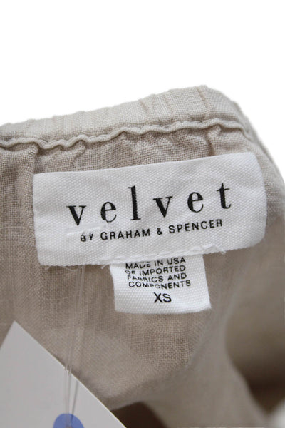 Velvet Womens Basic Linen Sleeveless Round Neck Beige Blouse Size XS