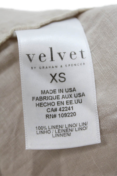 Velvet Womens Basic Linen Sleeveless Round Neck Beige Blouse Size XS