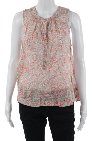 Rebecca Taylor Women Gray Cotton Floral Sleeveless Round Neck Blouse Size 8