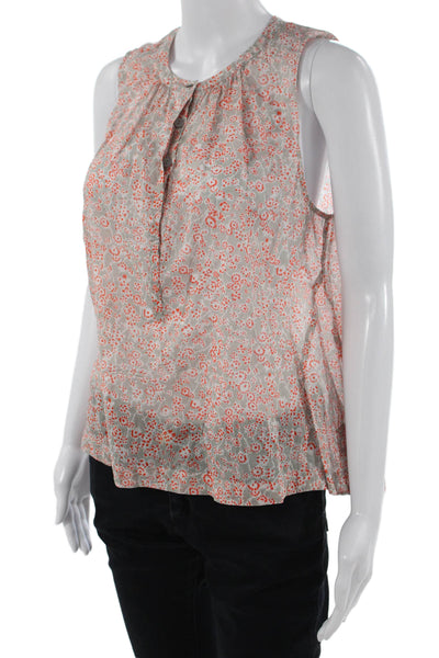 Rebecca Taylor Women Gray Cotton Floral Sleeveless Round Neck Blouse Size 8