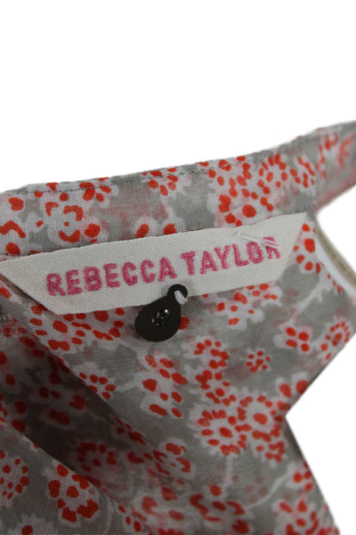 Rebecca Taylor Women Gray Cotton Floral Sleeveless Round Neck Blouse Size 8
