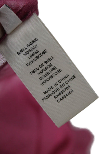 Rebecca Taylor Womens Silk V-Neck 3/4 Sleeve Solid Pink Blouse Designer Size S