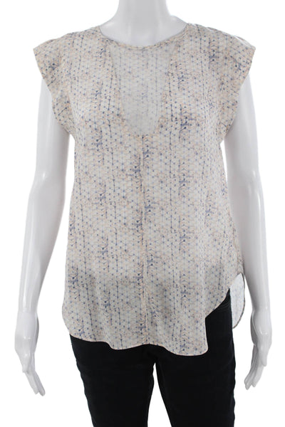 Rebecca Taylor Women Tunic Sleeveless V-Neck Geometric 100% Silk Beige Size 4