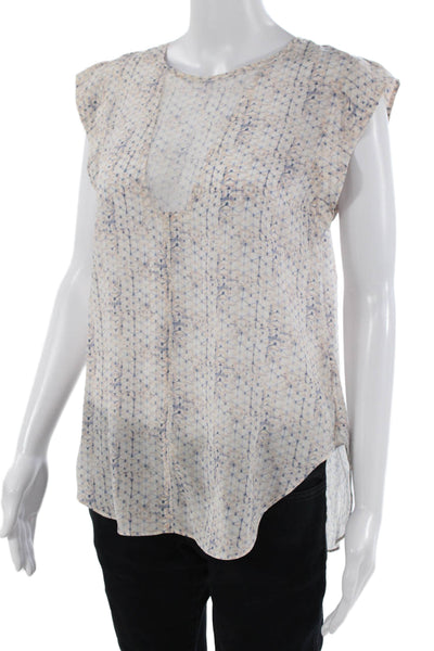 Rebecca Taylor Women Tunic Sleeveless V-Neck Geometric 100% Silk Beige Size 4