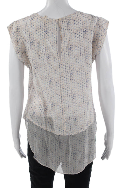 Rebecca Taylor Women Tunic Sleeveless V-Neck Geometric 100% Silk Beige Size 4