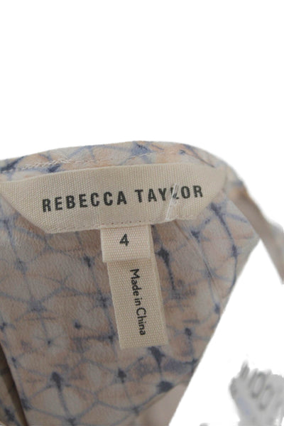 Rebecca Taylor Women Tunic Sleeveless V-Neck Geometric 100% Silk Beige Size 4