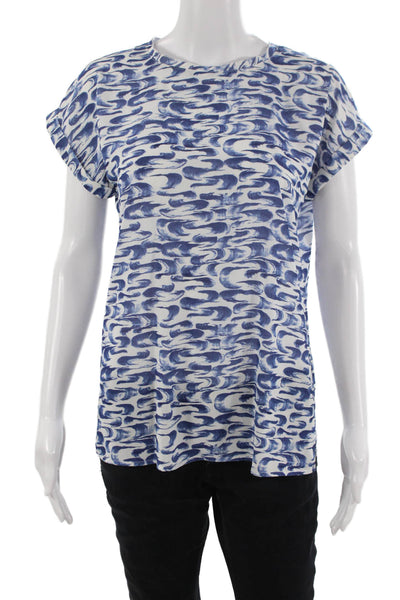 Reiss Women Basic Blouse Blue Crew Neck Short Sleeve Polyester Size 4