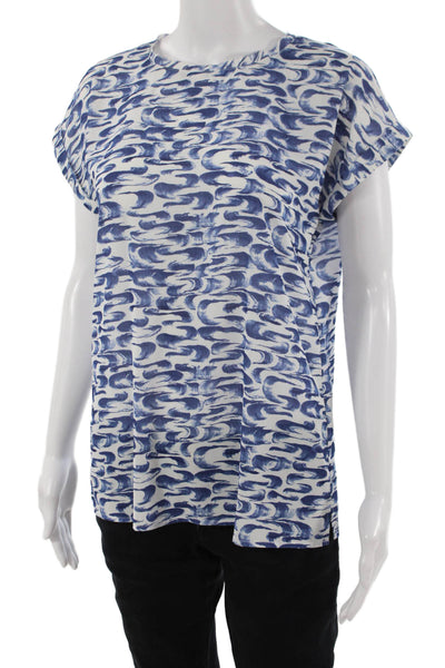 Reiss Women Basic Blouse Blue Crew Neck Short Sleeve Polyester Size 4