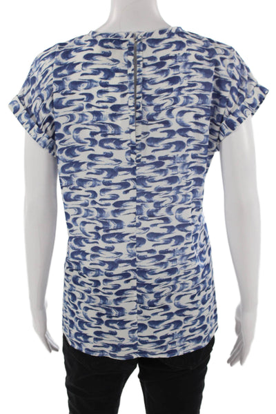 Reiss Women Basic Blouse Blue Crew Neck Short Sleeve Polyester Size 4