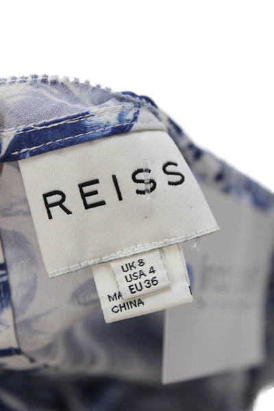 Reiss Women Basic Blouse Blue Crew Neck Short Sleeve Polyester Size 4
