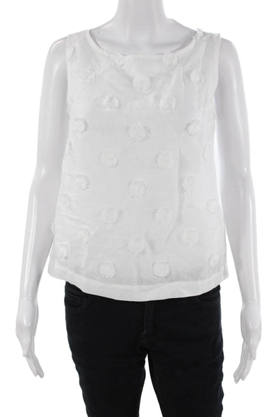 Whyci Milano Women Sleeveless Linen Polka Dot Neck Blouse White Size S