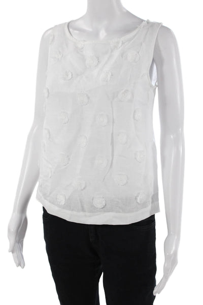 Whyci Milano Women Sleeveless Linen Polka Dot Neck Blouse White Size S