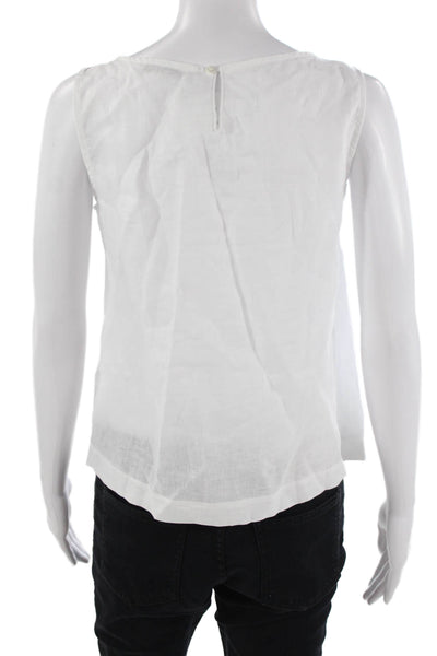 Whyci Milano Women Sleeveless Linen Polka Dot Neck Blouse White Size S