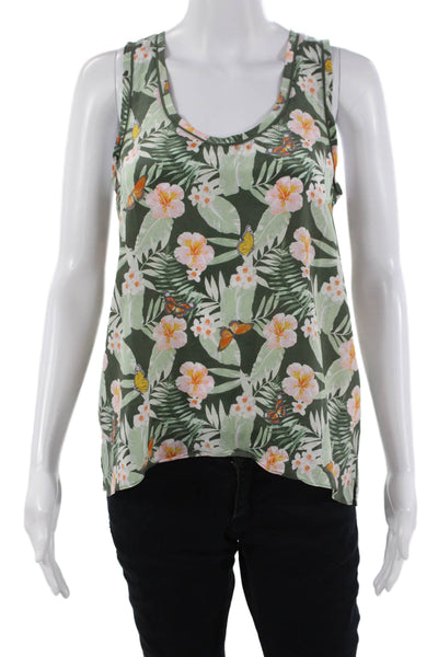 Joie Womens Silk Floral Sleeveless Tank Round Neck Green Butterfly Size S