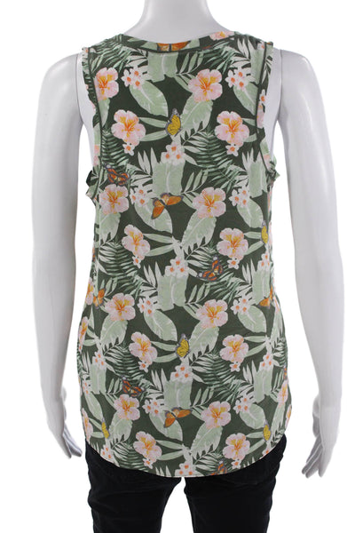 Joie Womens Silk Floral Sleeveless Tank Round Neck Green Butterfly Size S