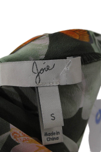 Joie Womens Silk Floral Sleeveless Tank Round Neck Green Butterfly Size S