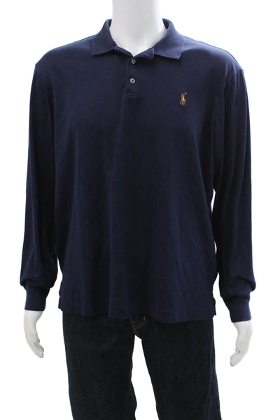 Polo Ralph Lauren Womens Cotton Collared Long Sleeve Polo Shirt Blue Size L