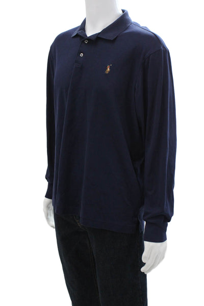 Polo Ralph Lauren Womens Cotton Collared Long Sleeve Polo Shirt Blue Size L