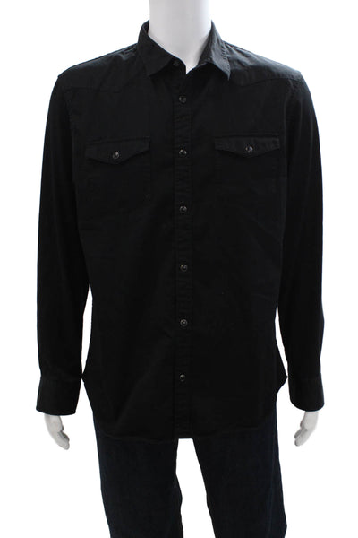 Banana Republic Mens Cotton Snap Closure Pocketed Button Down Black Size L