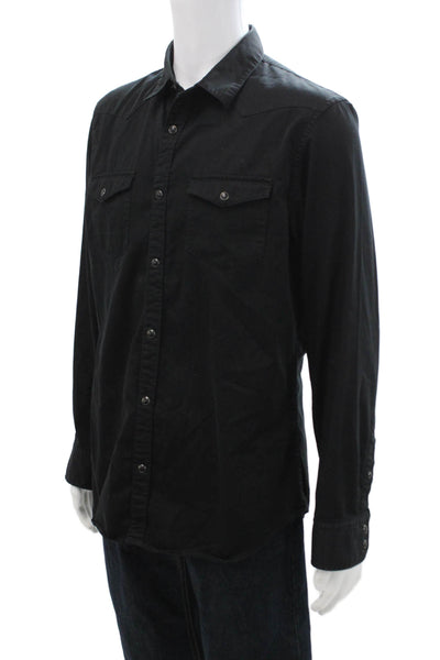 Banana Republic Mens Cotton Snap Closure Pocketed Button Down Black Size L
