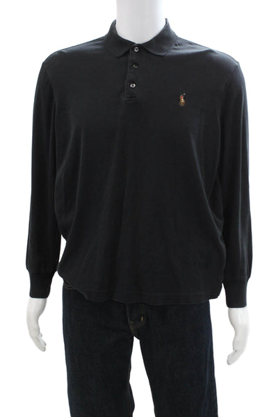 Polo Ralph Lauren Womens Cotton Collared Long Sleeve Logo Polo Shirt Black Size