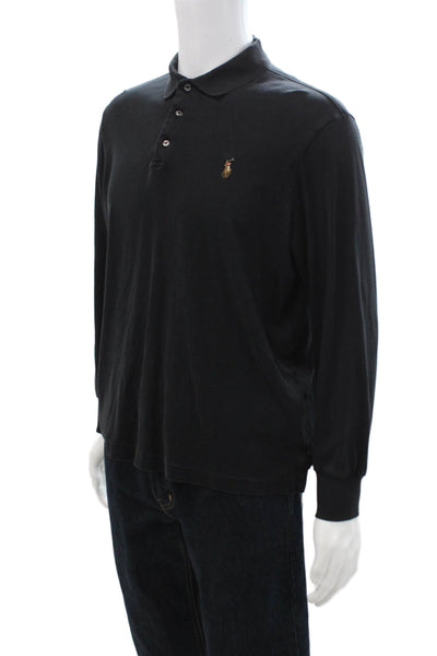 Polo Ralph Lauren Womens Cotton Collared Long Sleeve Logo Polo Shirt Black Size