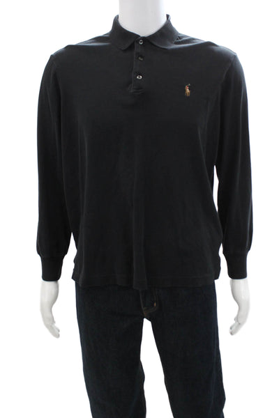 Polo Ralph Lauren Womens Cotton Collared Long Sleeve Polo Shirt Black Size L