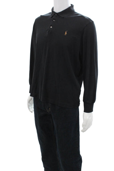 Polo Ralph Lauren Womens Cotton Collared Long Sleeve Polo Shirt Black Size L