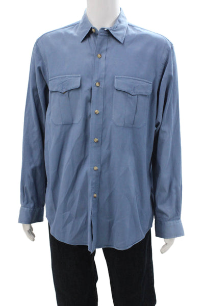 Polo Ralph Lauren Mens Cotton Double Pocket Button Down Shirt Blue Size L